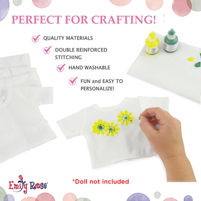 Emily Rose 5-Pack White 18 Inch Doll T-Shirts - 80/20 Cotton/Poly | Doll Clothes Wardrobe Basics – Fits American Girl & Our Generation Dolls – for DIY Crafts, Tie Dye Sublimation & More
