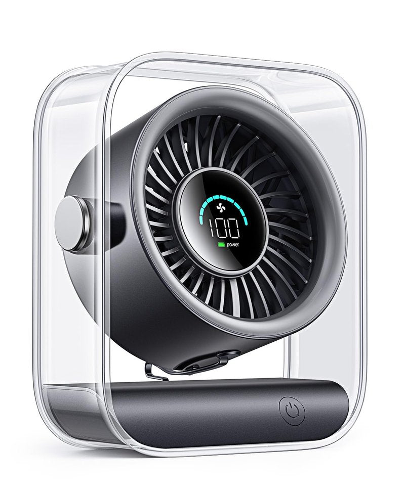 DIGIX Portable Desk Fan for Bedroom, Rechargeable Small Table Fan with 100 Speeds, 90° Rotation, Turbo Airflow, LED Display, Quiet Personal USB Cooling Fan for Office Home Travel Camping, Black