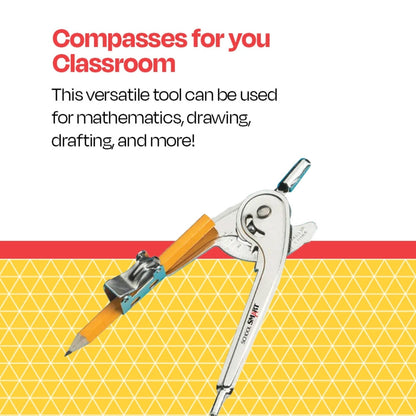 School Smart Ball Bearing Compass with Short Point - Draws Circles Up to 12 inches - Pack of 12,Black