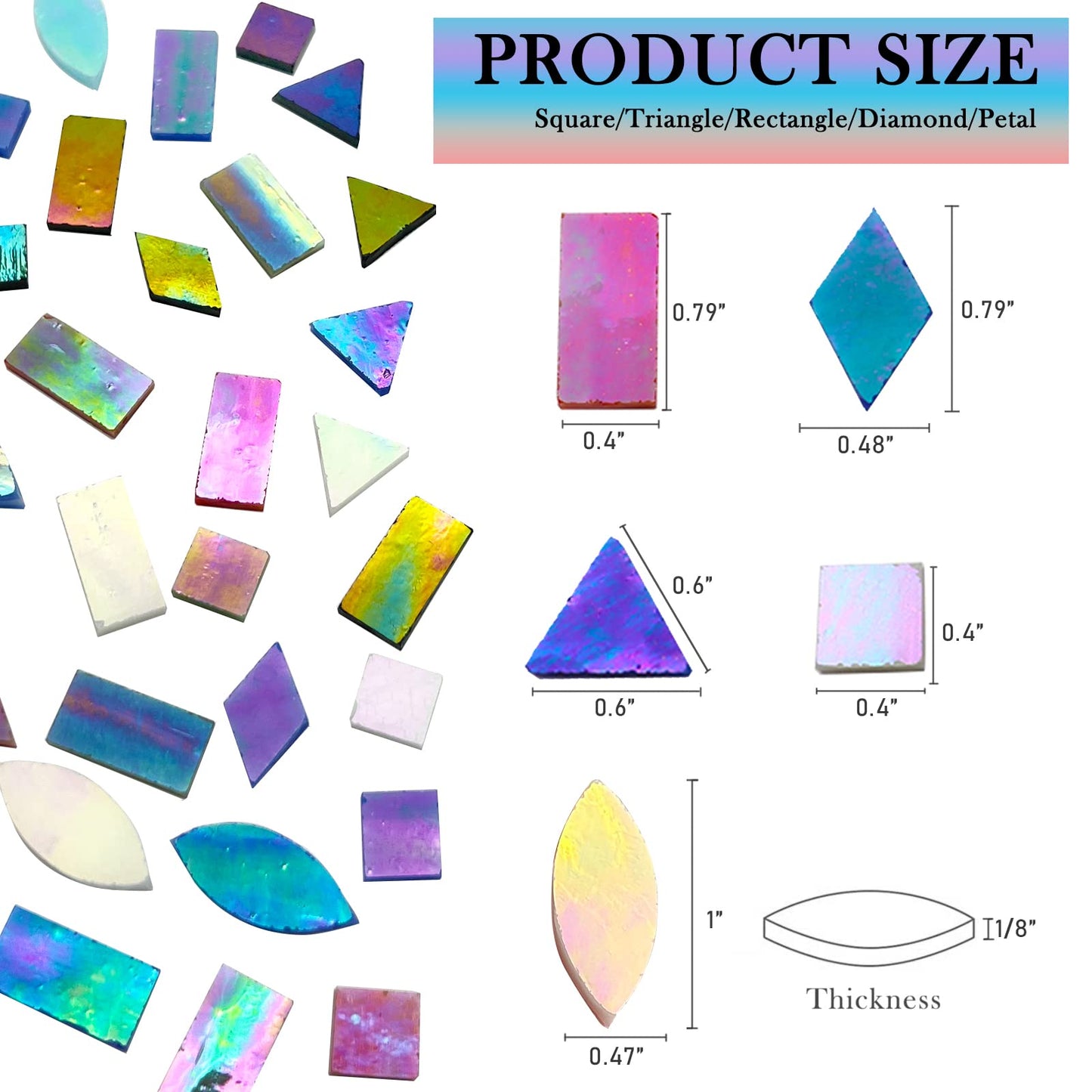 LITMIND Iridescent Glass Mosaic Tiles for Crafts, 240 Pieces 5 Shapes Mixed Stained Glass Sheets, Mosaic Kits for Adults (Iridescent Mix)
