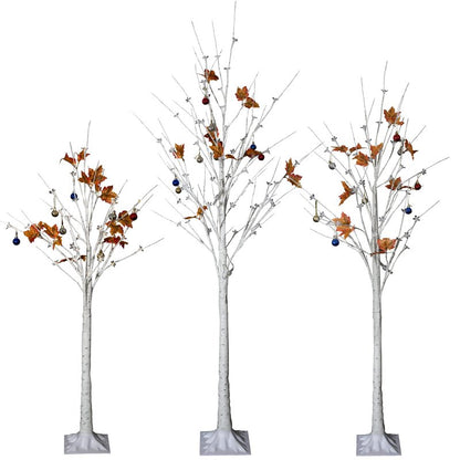 AWQM Lighted Birch Tree for Christmas Decor, Pack of 3 Prelit Christmas Tree 4ft 5ft 6ft, Warm White Christmas Tree for Indoor Christmas Decorations. (White)