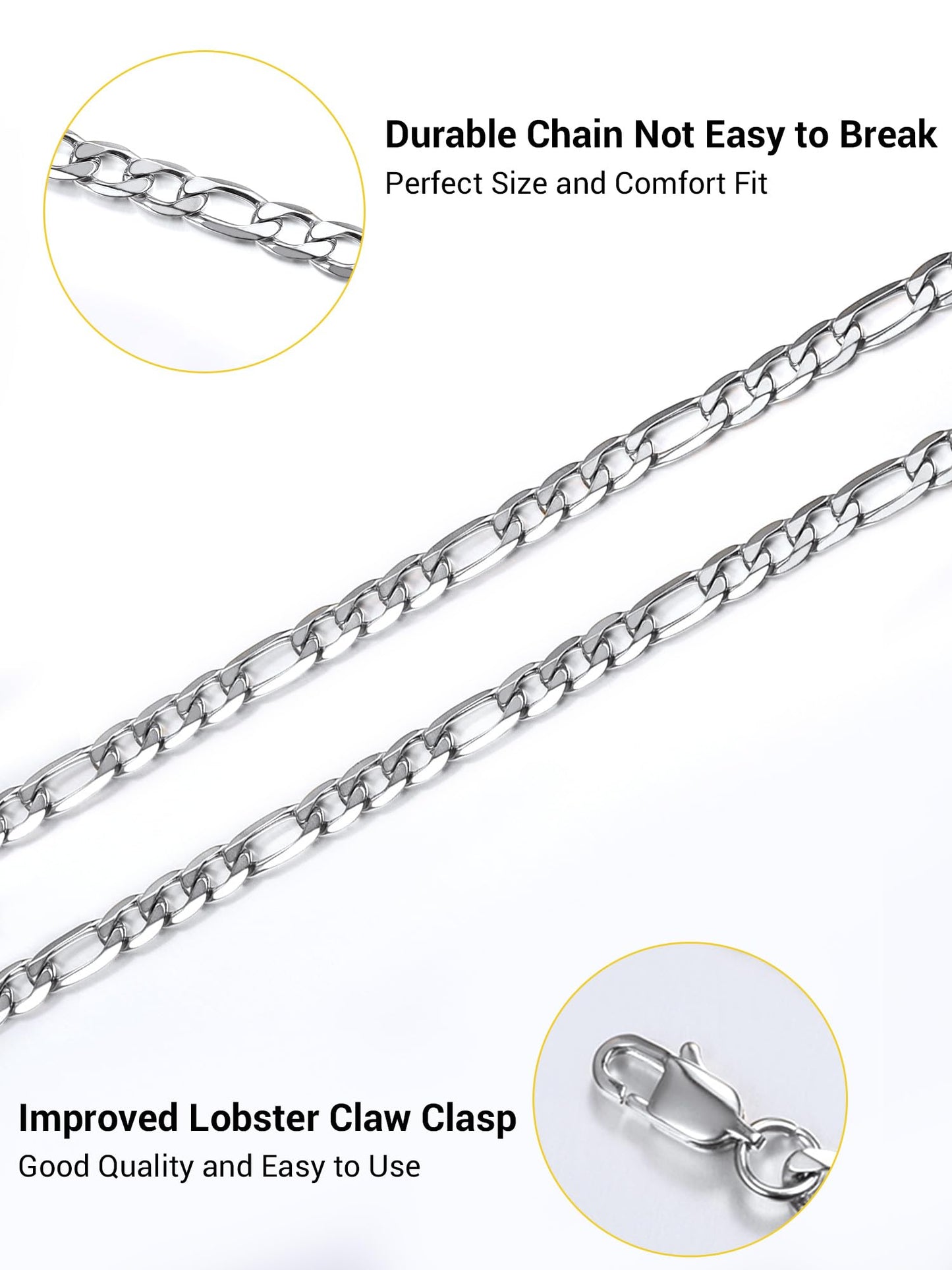 PROSTEEL Stainless Steel Figaro Link Chain Bracelet 6mm 7.5 Inch Men Jewelry