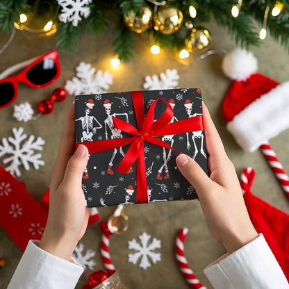 WRAPAHOLIC Funny Christmas Wrapping Paper - Mini Roll - 17 Inch x 16.5 Feet - Dancing Skeleton Wrapping Paper for Christmas Holiday, Party Celebration