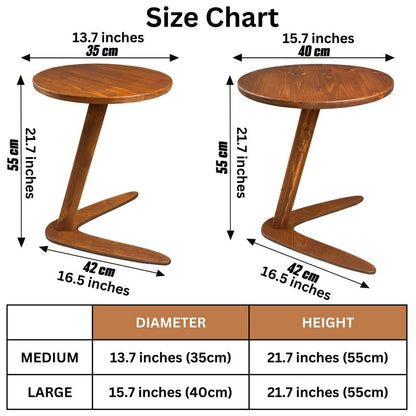 GENESIS WOODESIGN C-Shaped Handmade End Table, Side Table for Couches, Sofa Tables Slide Under Couch for Living Room, Over Couch TV Tray Table for Small Spaces (Large, Chestnut)