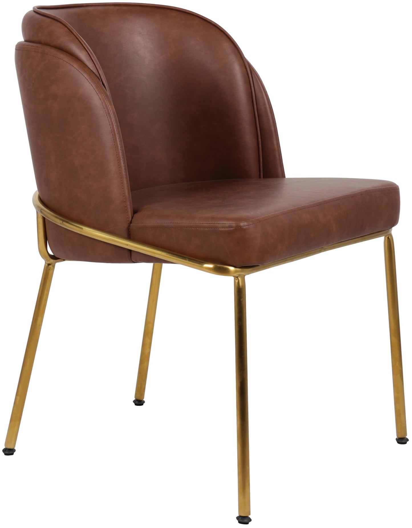 Meridian Furniture 882Brown-C Jagger Collection Modern | Contemporary Dining Chair, Soft Brown Vegan Leather, Brushed Iron Legs, Rounded Double Cushion Back, 22" W x 23" D x 31" H, Brown, Set of 2