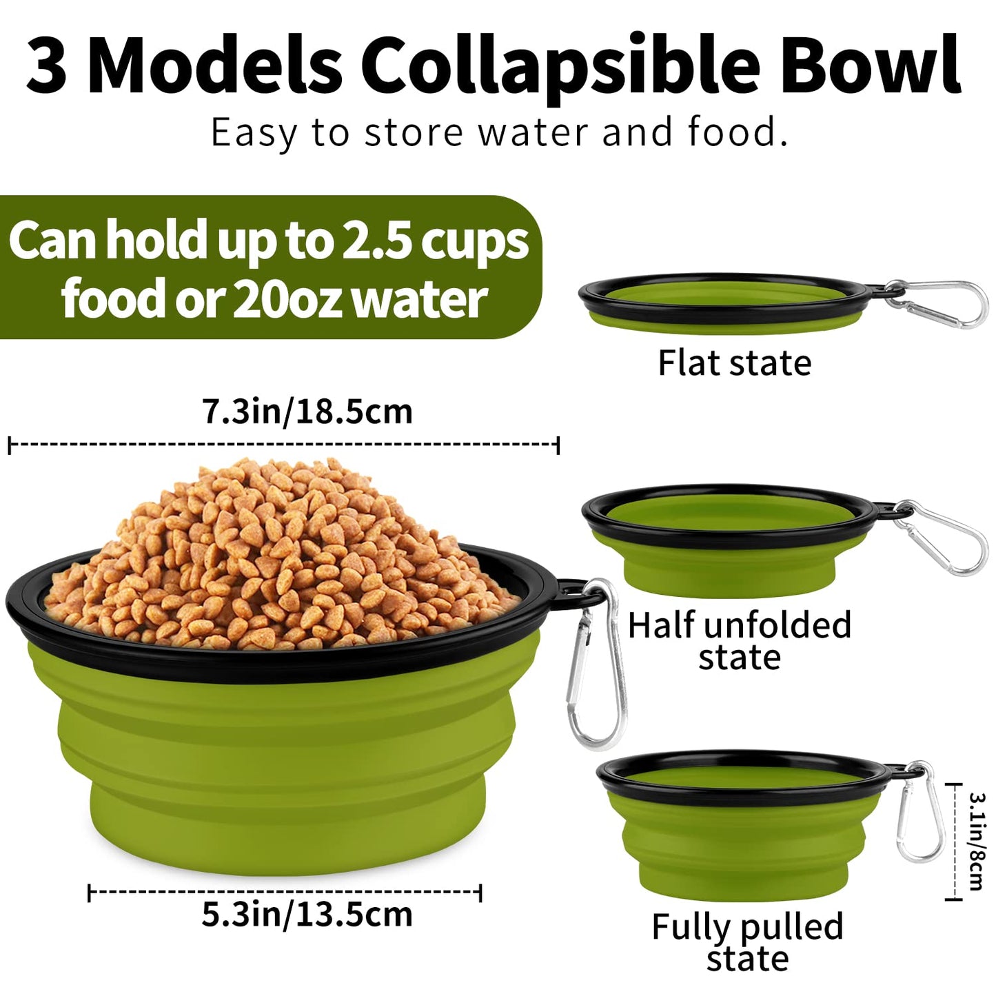 Collapsible Dog Bowls-2 Pack Large Size for Large/Medium Dogs, Pet Travel Water Bowl, Dogs Cat Portable Water Bowl, Dog Pet Feeding Watering Dish Outdoor Hiking Parking Traveling with 2 Carabiners