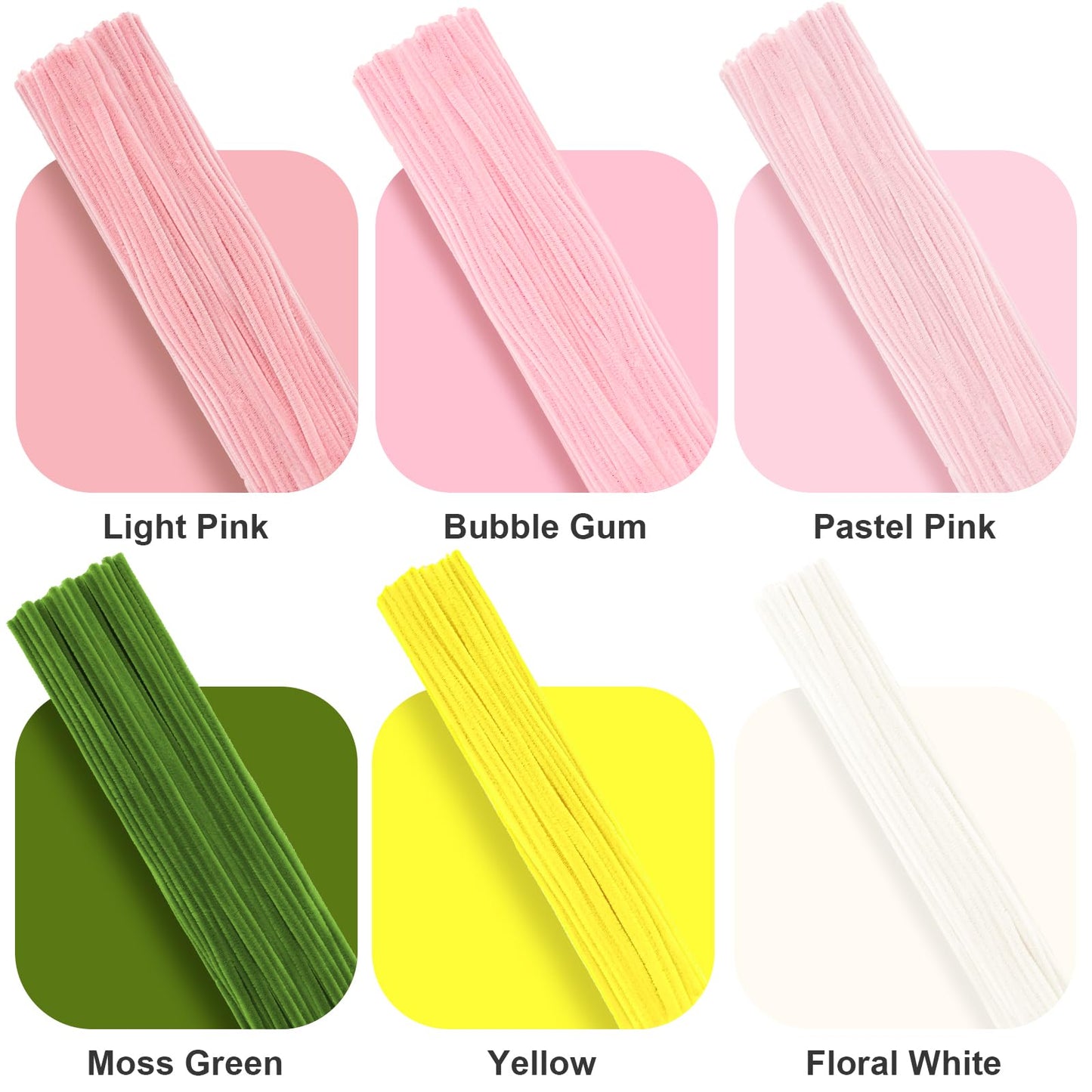 YONOVO 500 Pcs Pink Pipe Cleaner Flower Kit - Complete Set for DIY Flower Making, 8mm Thick 12 Inches Pastel Chenille Stems with Hot Glue Gun and Tutorials for Teens and Adults