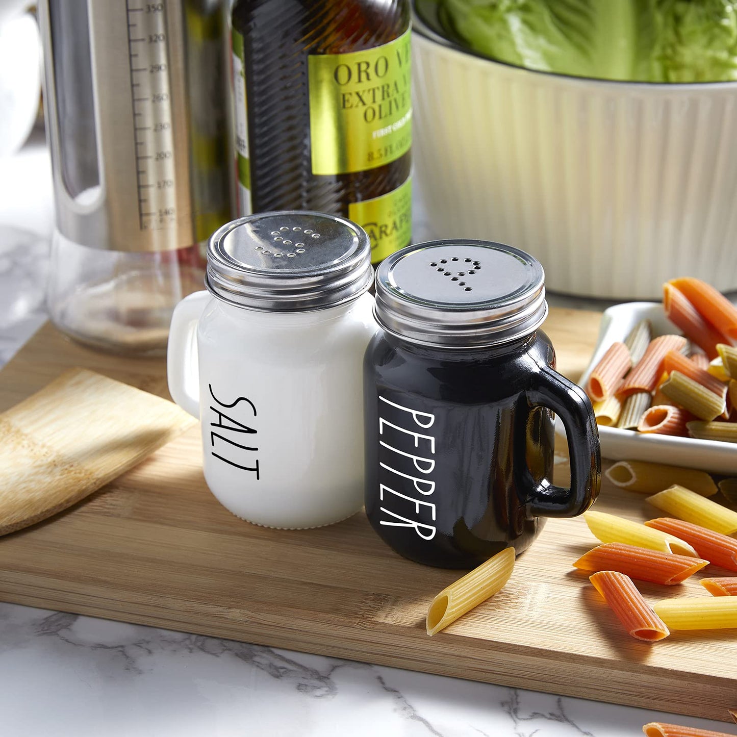 Salt and Pepper Shakers Set, ZOSUJO 4 oz Cute Salt Pepper Shaker, Kitchen Decor for Home Restaurants Wedding, Glass Black White Shaker Sets with Stainless Steel Lids