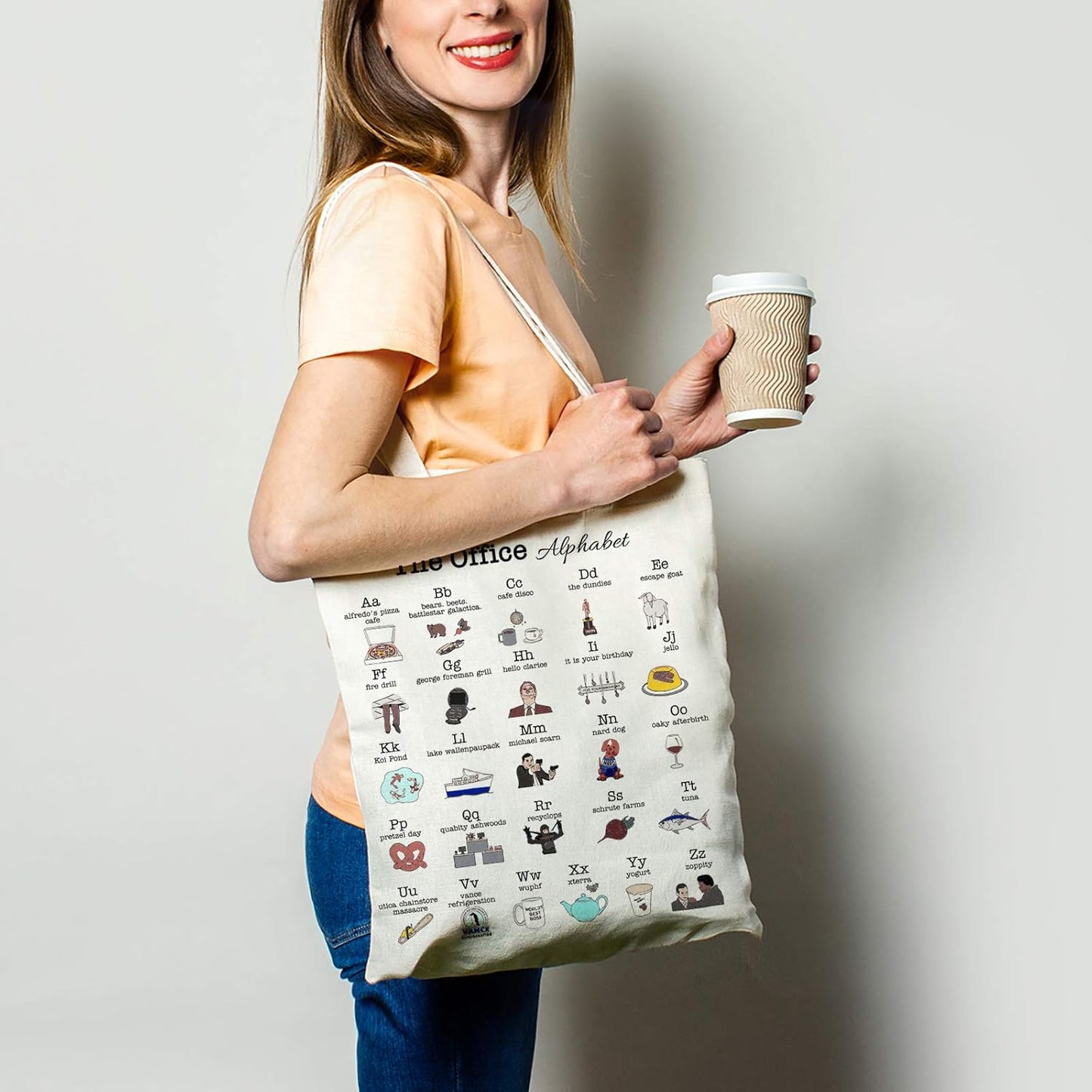 Funny The Office Merch Gifts Tote Bag for Women, Natural Reusable Eco-Friendly Cotton, Off White