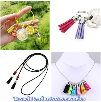 MSCFTFB 100 Pieces 1.5inch Mini Tassels Faux Suede Mala Tassel Kit for Earring Necklace Jewelry Making Garland Keychain Dreamcatcher Charms DIY Crafts (Rose)
