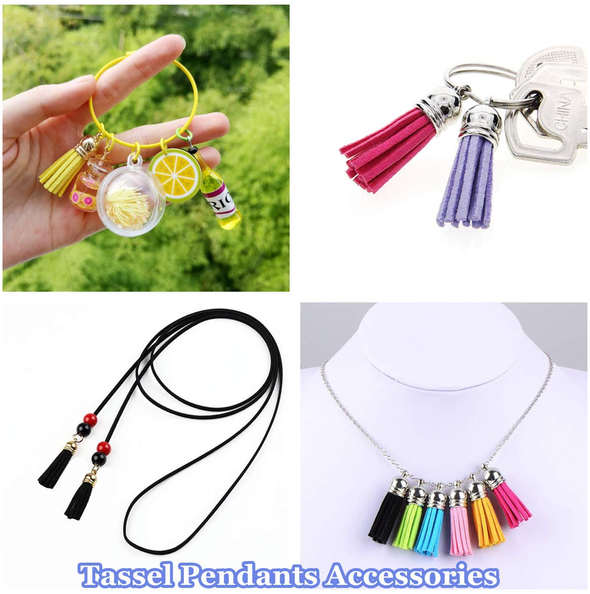 MSCFTFB 100 Pieces 1.5inch Mini Tassels Faux Suede Mala Tassel Kit for Earring Necklace Jewelry Making Garland Keychain Dreamcatcher Charms DIY Crafts (Lime)