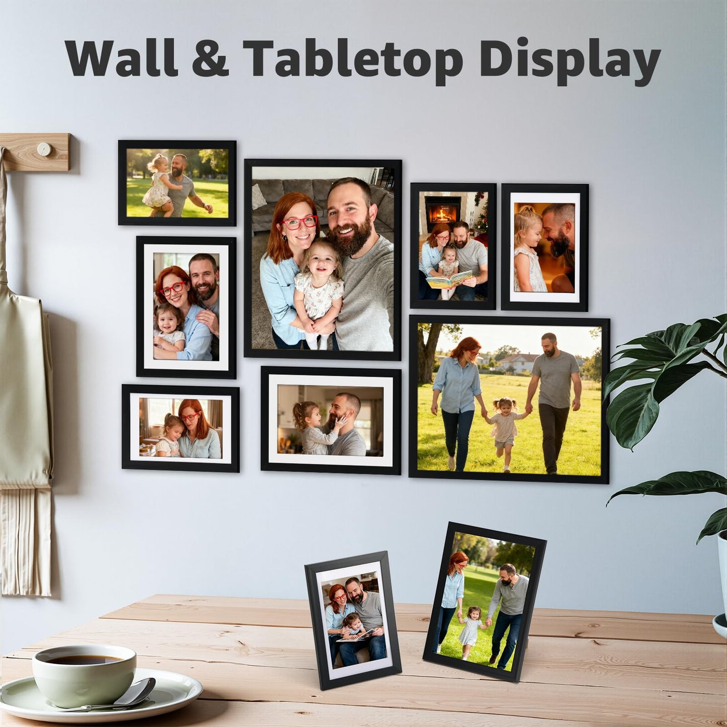 Giftgarden Multi Sizes Picture Frame Set 10 Pack, Assorted Black Photo Frames Collage with Moon Phase Mats for Wedding Gift Anniversary Gallery Wall Display