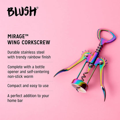 Blush Winged Corkscrew, Iridescent Bottle Opener, Rainbow Wine Gift Accessory, Mirage, Set of 1