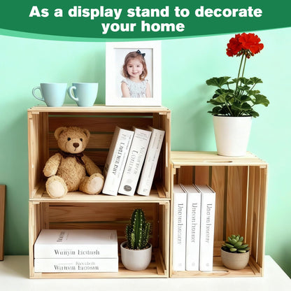 varrisin 3 Pcs Large Wood Crates Box for Deco Storage Nesting Wood Boxes with Handles Decorative for DIY Office Home Storage Art Craft (15.7x11.8x10.5in)