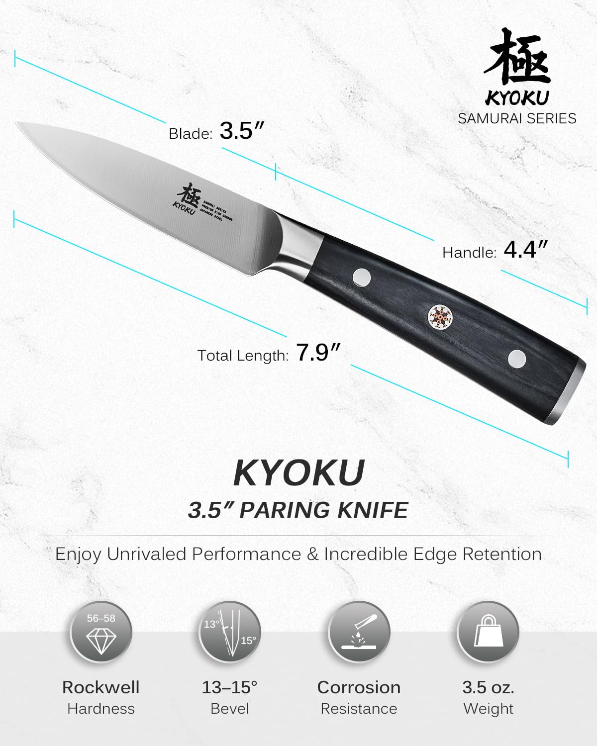 KYOKU Samurai Series Knife Japanese Style1 (Paring Knife, 3.5")