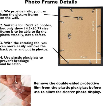 JCJMY Puzzles Frame - Black Wall Hanging for 15x21.25" Photos & Canvas | Shatter-Resistant Plexiglass