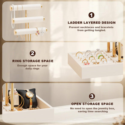 Abiglifty 3 Tier Necklace Holder Display, Jewelry Organizer, Jewelry Stand, Bracelet Display, Necklace Organizer, Bracelet holder, Jewelry Display for Necklace, Watches, Rings, Beige
