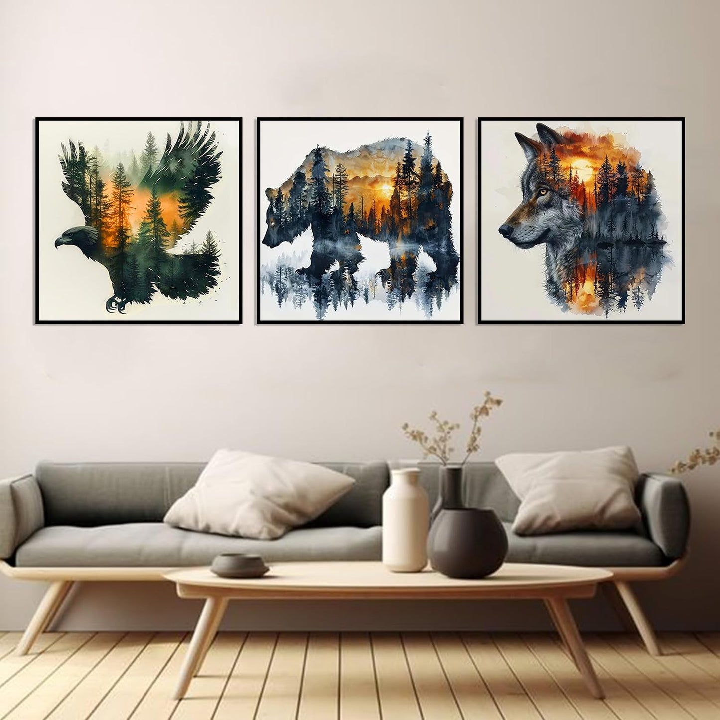 Meothan 3 Pack Diamond Painting Kits for Adults, Wild Animals Diamond Art Kits for Adults Beginners, 5D DIY Paint with Diamonds Gem Art Dots Set for Home Wall Decor 12 x 12 Inch (Bear Wolf and Eagle)
