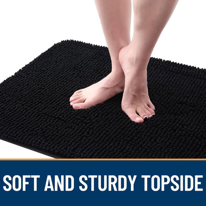 OLANLY Dog Door Mat - Absorbent Non-Slip Chenille Mat for Muddy Paws | 70x46 Inches, Quick Dry, Black