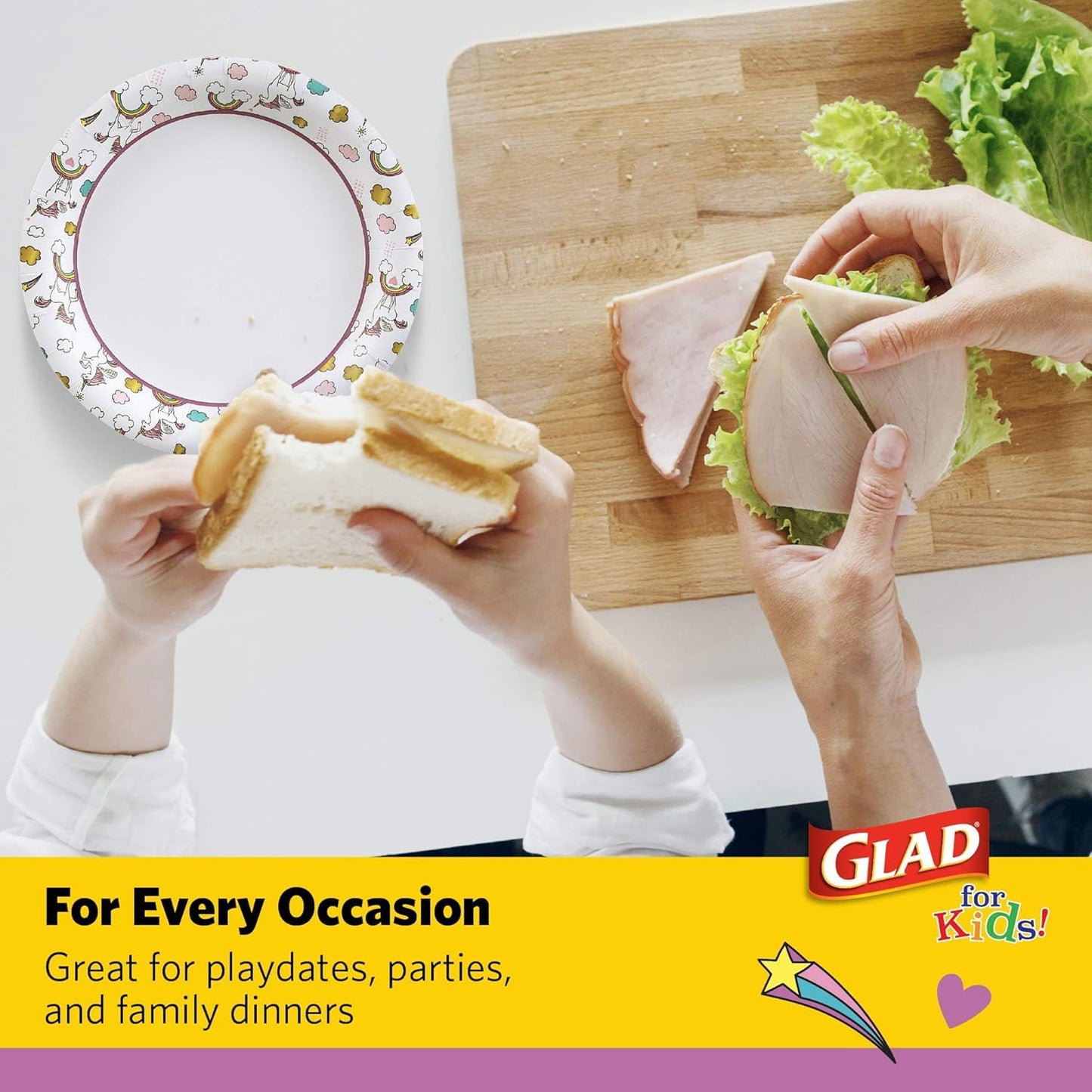 Glad for Kids Unicorn Theme Disposable Paper Plates, Heavy-Duty Soak-Proof Round Plates for Kids Birthdays, Parties, and Everyday Meals, Microwave Safe, 8.5 Inch, 20 Count - 3 Pack