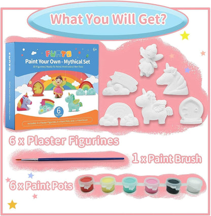 Funto Paint Your Own Unicorn Painting Kit, Arts and Crafts Set, STEAM Project Creative Activity DIY Toys, with 6 Figurines, 6 Paint Pots, 1 Brush