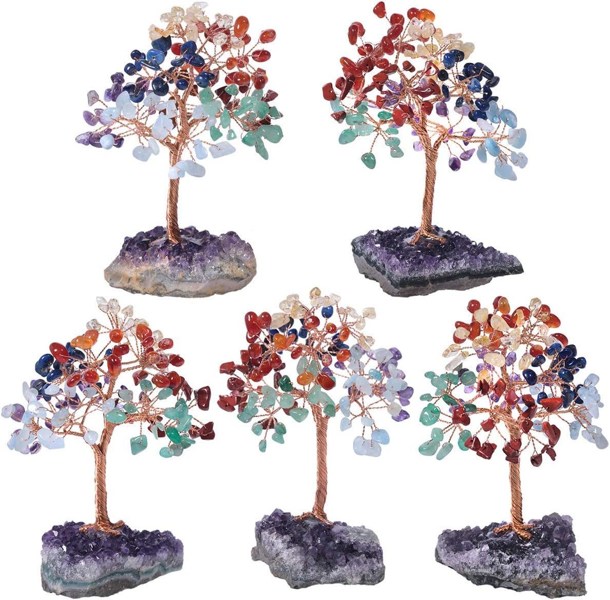mookaitedecor 7 Chakra Crystal Tree with Amethyst Cluster Crystals Base, Home Decor for Reiki and Good Luck