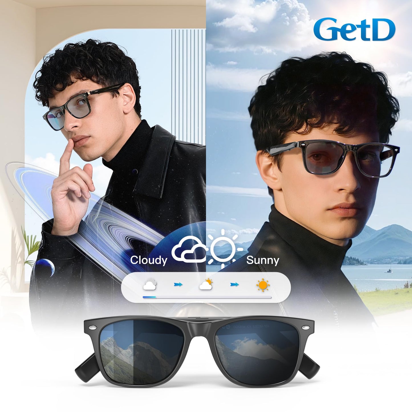 GetD AI Glasses for Men & Women, Smart Glasses Powered by ChatGPT, AI Real-time Translation with 145 Languages, 11H Music Play, Bluetooth Glasses with Photochromic Lens for Daily Use, Travel
