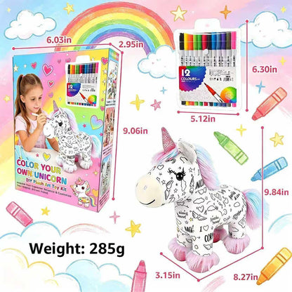 DIY Unicorn Plush – Paint Your Own Unicorn Doll w/ 12 Markers, Washable & Repaintable, Arts & Crafts Kit for Kids Ages 6+, Fabric Painting Supplies, Art Activities for Girls & Boys, Birthday Gift Idea