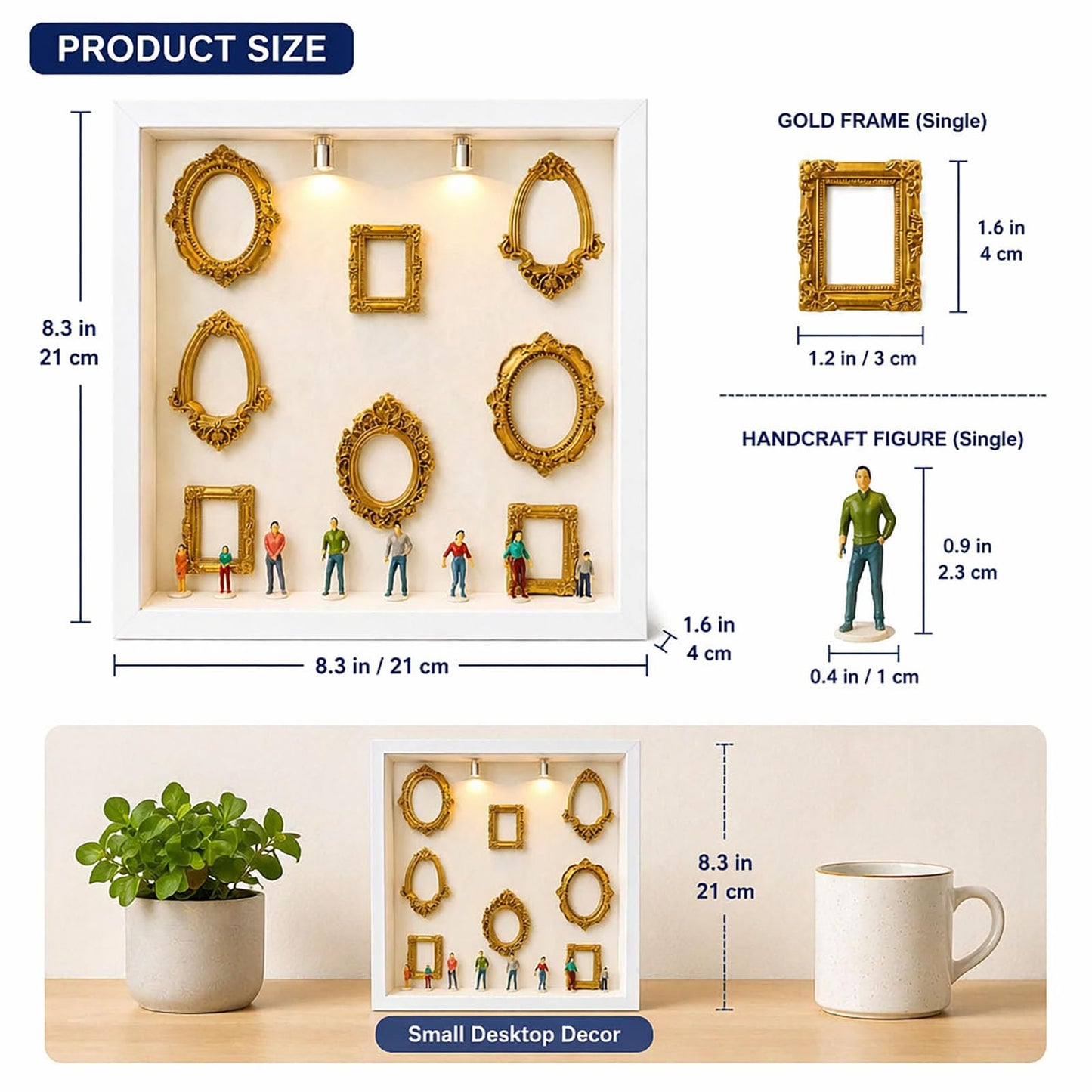 DIY Mini Museum Shadow Box Frame Kit, Personalized Museum of Us Silhouette Display with 8pcs Mini Gold Frames & 8pcs Mini Figurines, Custom Family Memory Box for Wedding, Anniversary & Home Decor