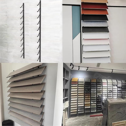 Floor Tile Sample Rack,Wall Mounted Tile Sample Display Rack - 10 Tier Metal & Wooden Storage Holder, Heavy Duty Floating Shelf for Retail Stores, Ceramic & Floor Tiles (White 20.5x140cm)
