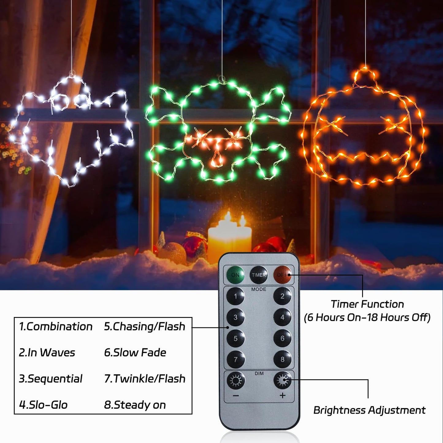 Veeydrut Halloween Decorations Lights 3 Packs, USB or Battery Powered Halloween Ghost Skeleton Skull Decor String Lights, 8 Modes Remote Control with Timer, Outdoor Indoor Home Party Gift