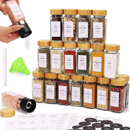 24-Pack 4 Oz Set Glass Spice Jars with Bamboo Lids, Clear Square Spice Containers with Airtight Seal, Spice Bottles