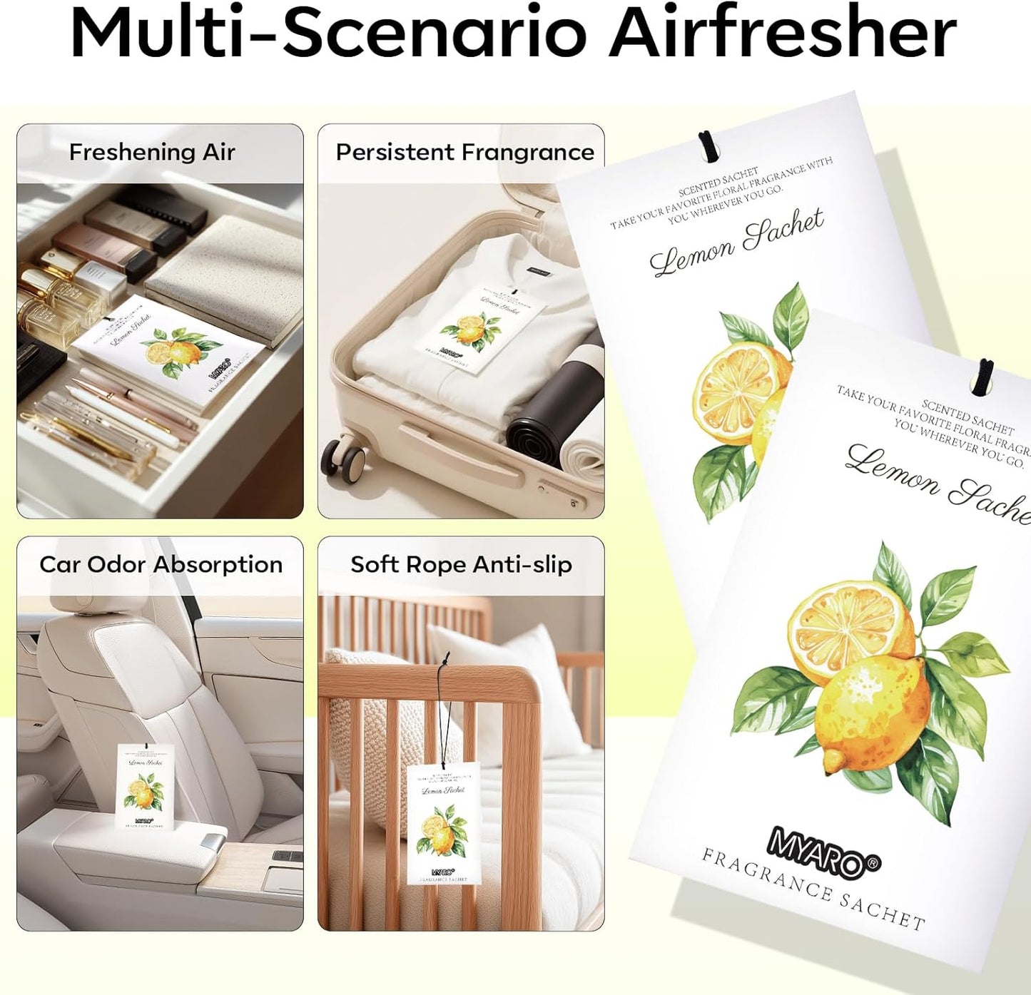 12 Packs Closet MYARO Lemon Scented Sachets for Drawer Bathroom Odor Eliminator - Fresh Home Fragrance Car Air Frehener