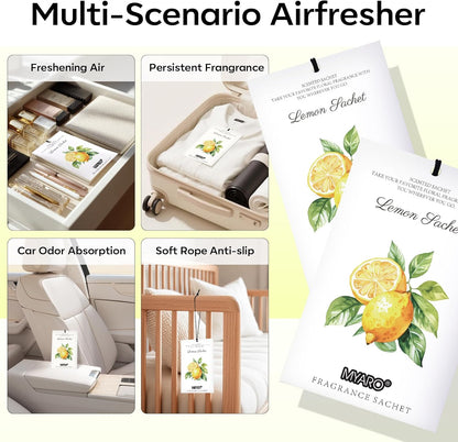 12 Packs Closet MYARO Lemon Scented Sachets for Drawer Bathroom Odor Eliminator - Fresh Home Fragrance Car Air Frehener