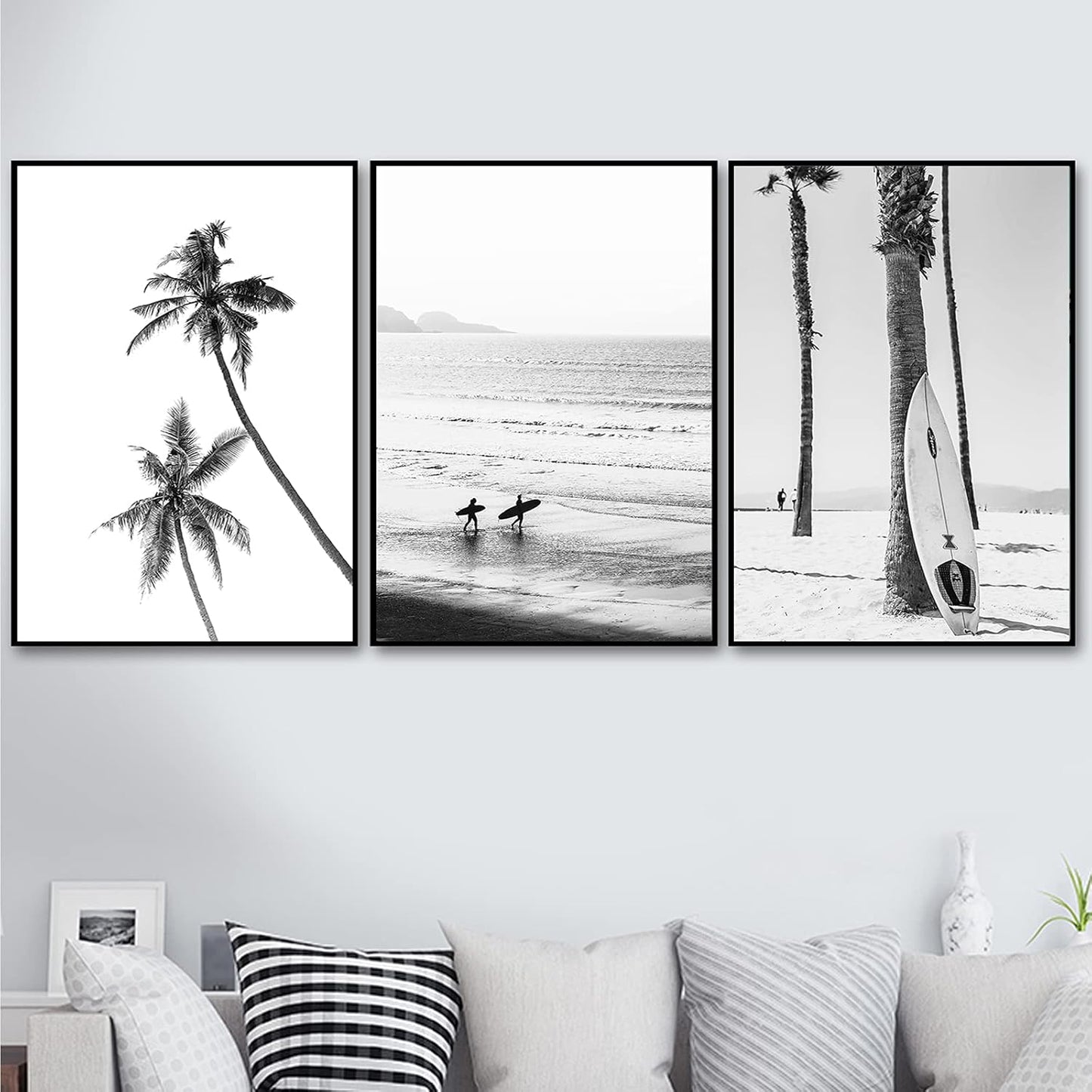 VLOLIFE Black and White Coastal Surfing Landscape Posters and Prints, Unframed Canvas Painting Home Decor 16X24inchX3