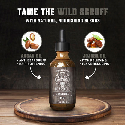 Viking Revolution Sandalwood Beard Oil for Men - Natural Mens Beard Oil with Argan Oil and Jojoba Oil - Beard Softener, Strengthens and Moisturizes - Beard Conditioner for Men (Sandalwood, 1 Pack)