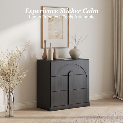 BELLEZE 31.5" Kitchen Storage Cabinet with 3 Drawers,Freestanding Accent Cabinet with Arched Design & Wood Handles,Modern Credenza for Living Room,Dining Room,Entryway - Ebony