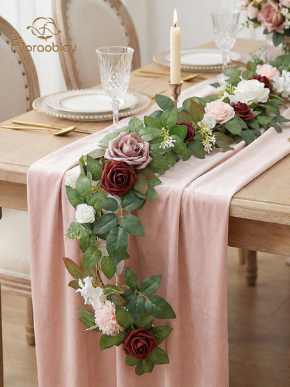 Floraobley 5.5FT Artificial Flower Garland Burgundy Rose & Greenery for Wedding Arch Backdrop Table Centerpiece Mantel Decor, with 3D Butterflies & Decorative Accessories