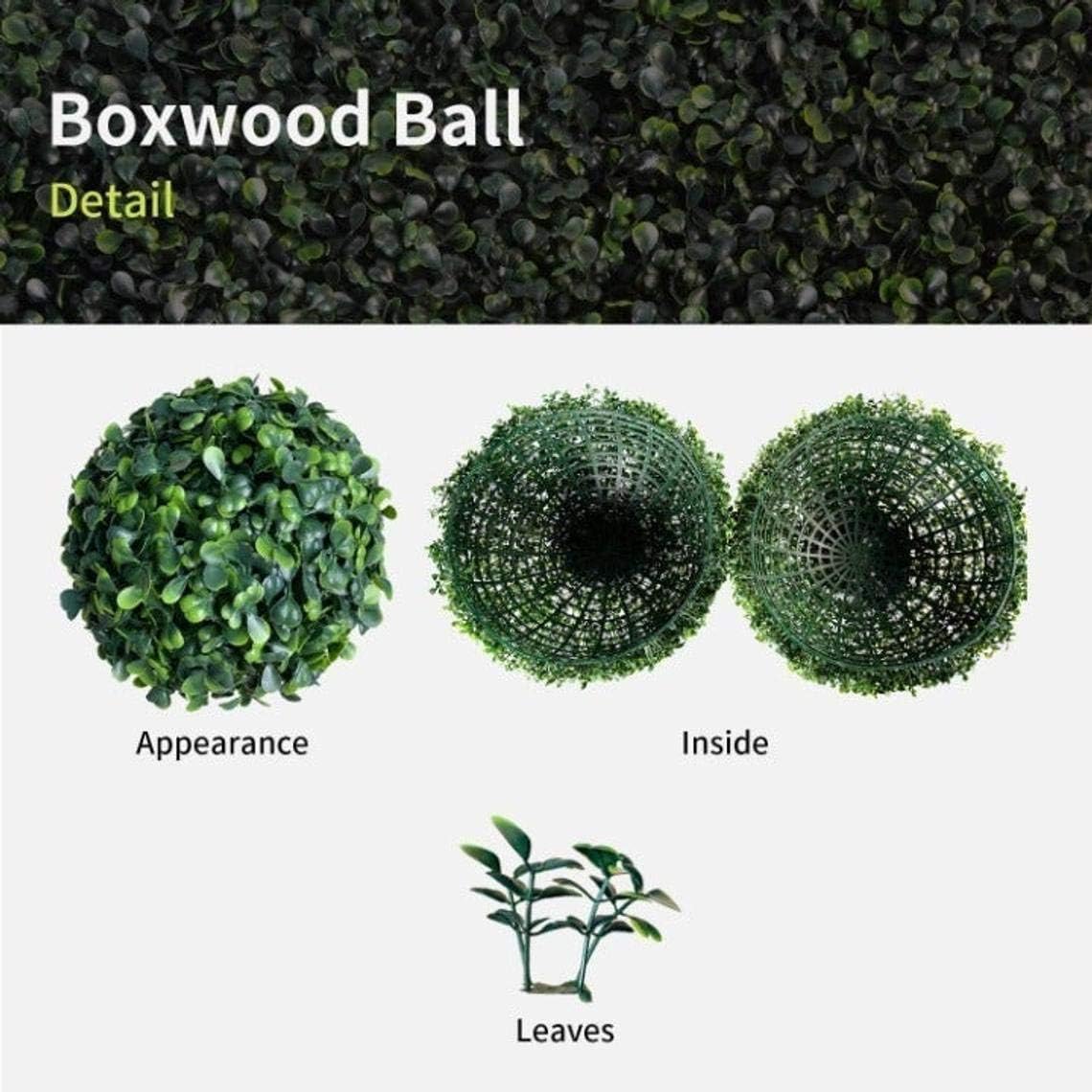 OOKi-Artificial Boxwood Ball Topiary Lifelike Plants, Half Round Topiary for Home Garden, Front Patio, Indoor/Outdoor