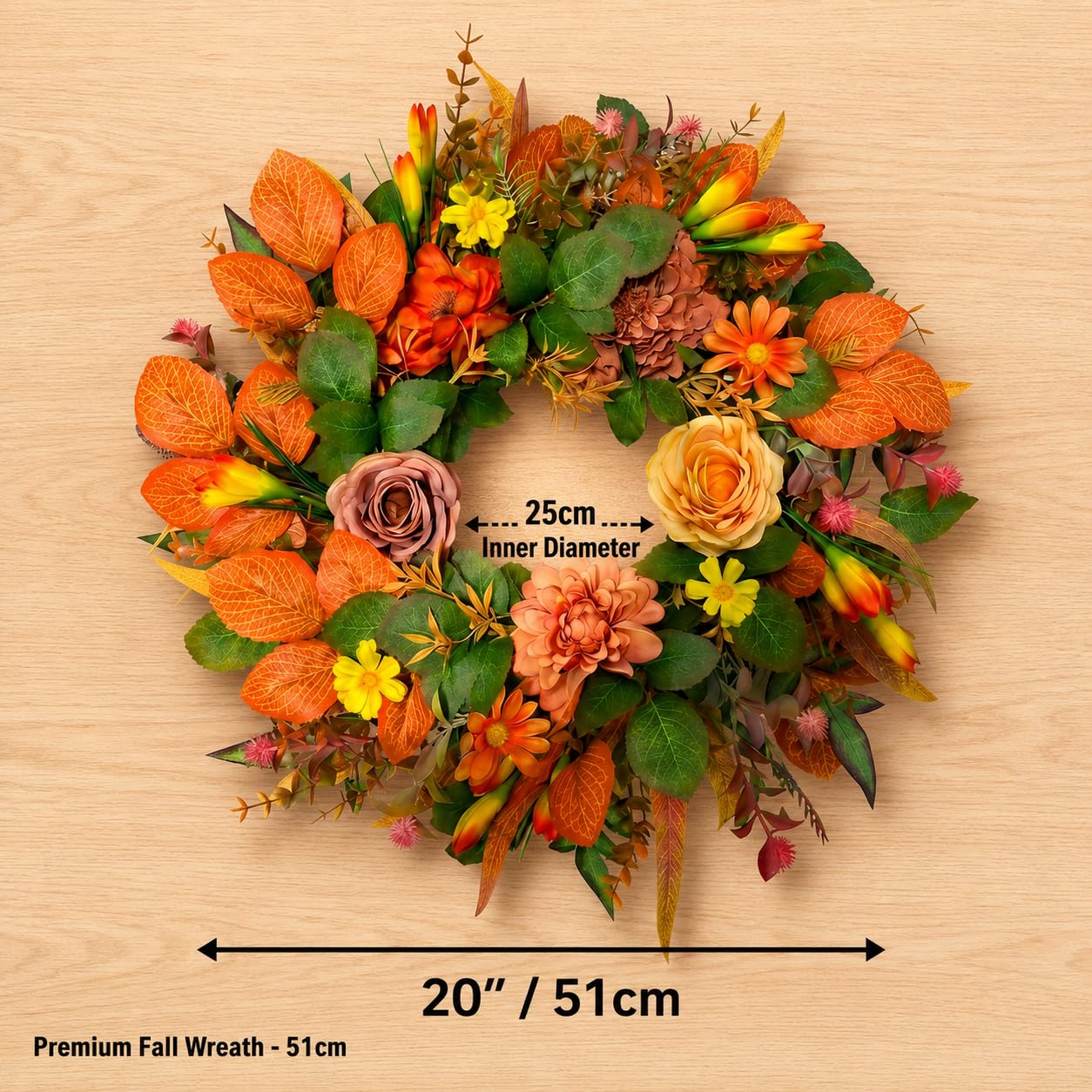 JYJXCOS Fall Wreaths for Front Door, 20 Inch Orange Autumn Wreath