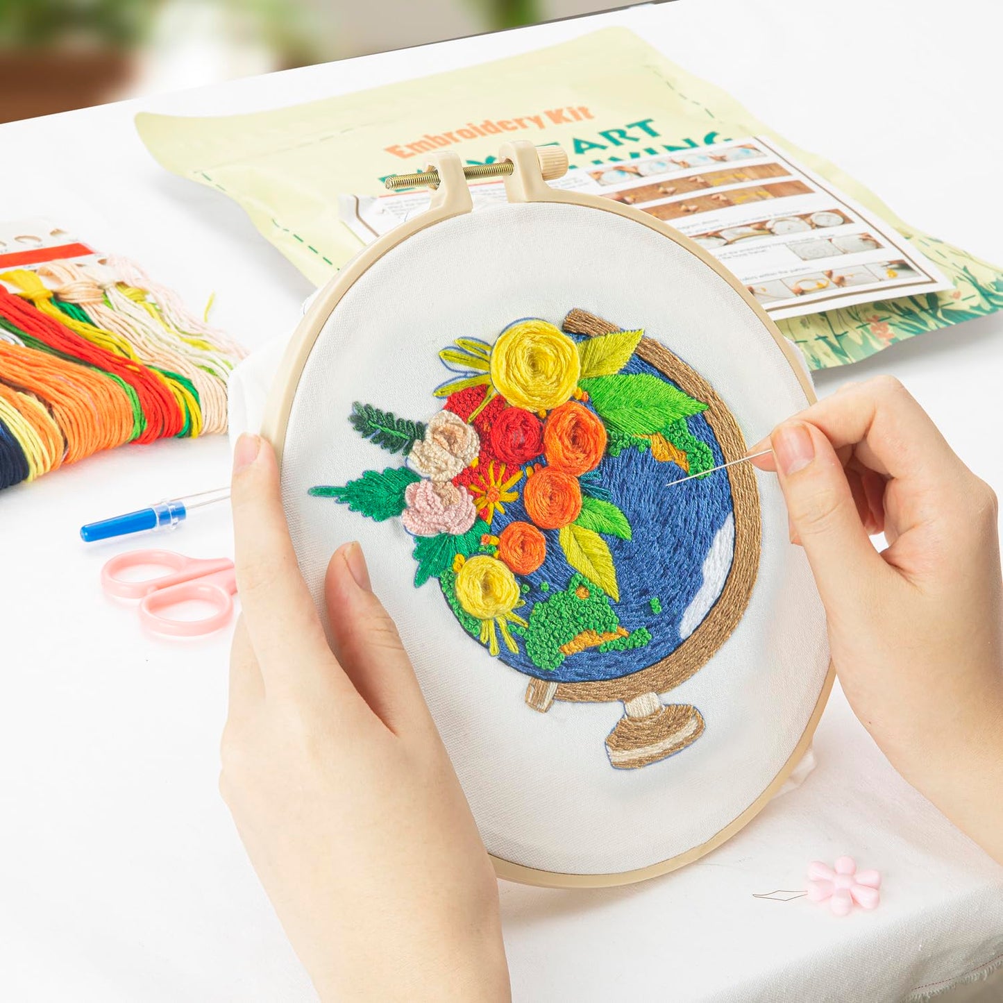 LX LERMX Embroidery Kits for Beginners, Adult Starter Cross Stitch Kit Needlepoint Complete DIY Kit with Unique Patterns, Hoop, Colorful Threads, Tools, Step by Step Instructions & Video Tutorial