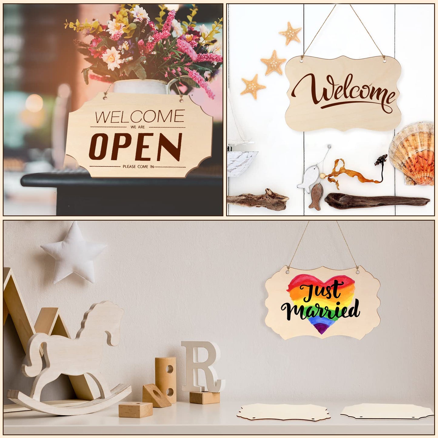 30 Pcs Unfinished Wood Sign Blank for Crafts Wooden Plaque Hanging Rectangle Sign Slices Banners Ornament for DIY Painting Writing 9 x 5.91 Inch