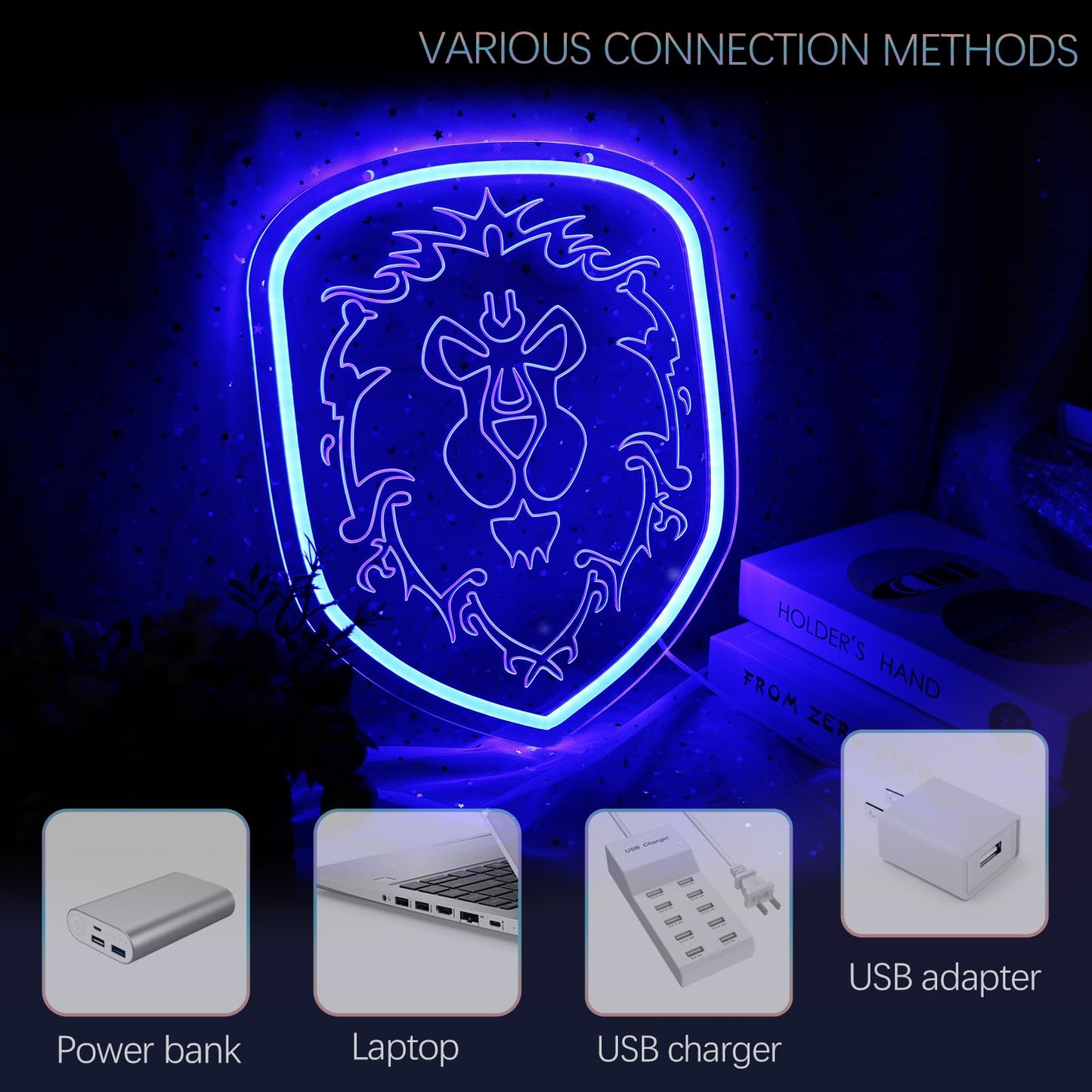 Alliance Lion Neon Light - USB-Powered Adjustable LED Wall Decor Art with Durable Acrylic & Flexible Design for Gamers & Fans, Blue, 15 in x 12.4 in