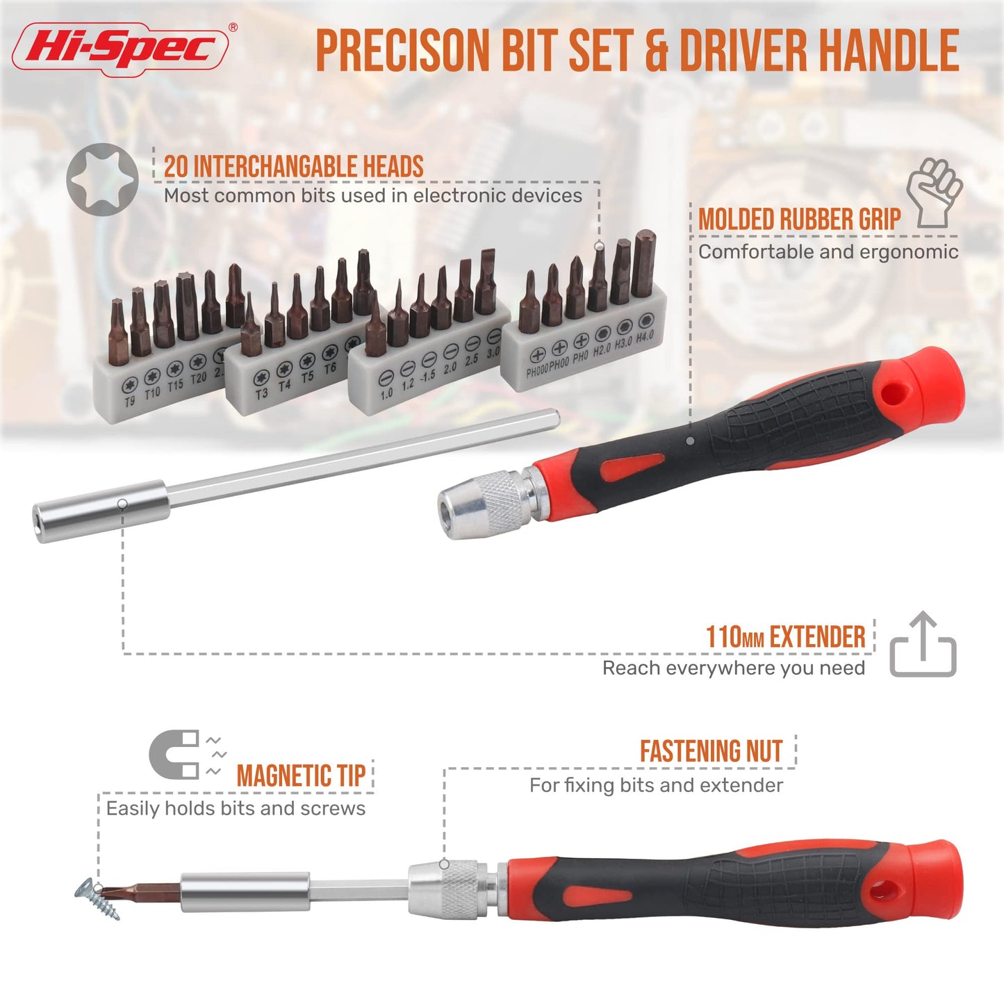 Hi-Spec 56pc Electronics Repair & Opening Tool Kit Set for Laptops, Devices, Computers, PC Building & Gaming Accessories. Precision Small Screwdrivers with Pry Tools