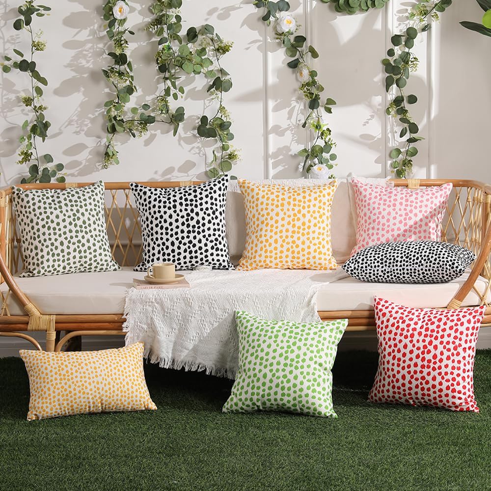 Set of 2 Black Polka Dot Outdoor Pillow Covers, 20x20 Waterproof Decorative Cases for Summer Outdoor Sofa Bed Cushion