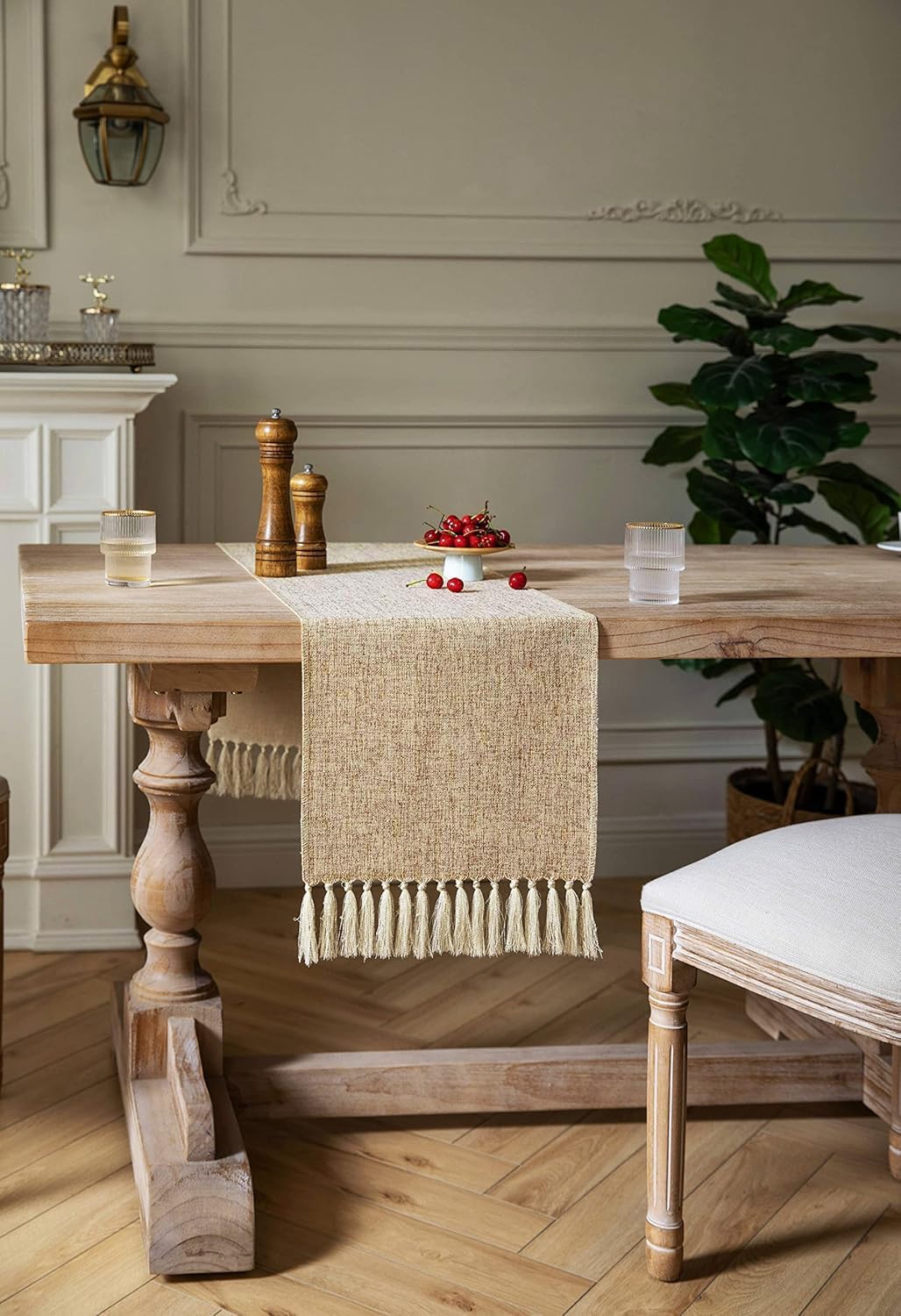 48 Inches 13x48 Inches, ZeeMart Beige Table Runners Long, Burlap Linen Style Rustic Farmhouse Table Runner, Small Short