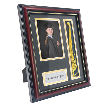 GMFrames Graduation Photo Shadow Box Frame with Tassel Holder for 4x6 Pictures,Solid Wood Real Glass,Black over Gold Double Mat,Wall & Tabletop Design