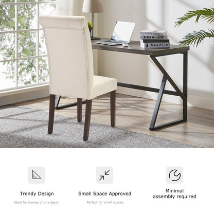 Tufted Dining Chairs Set of 6, Upholstered Parsons Dining Room Chairs, Fabric Kitchen Side Chair with Wood Legs, Beige