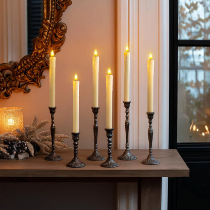 Homemory 3 Pcs Real Wax Flameless Taper Candles with Remote Timer and Dimmer, Battery Operated Candlesticks with Flickering Light, Ivory Window Candles, 9.6 Inches for Wedding Home Decor