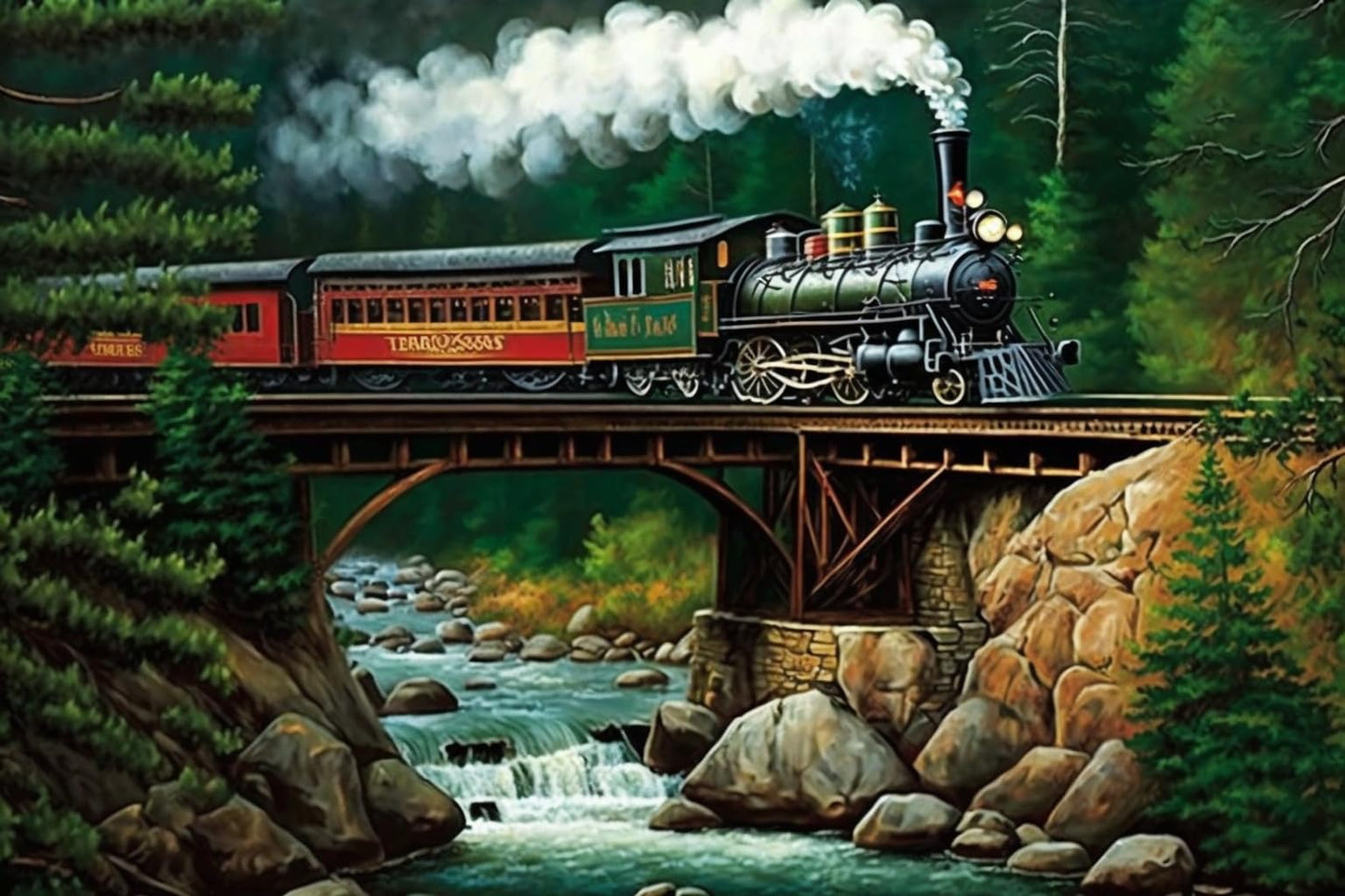 RMSGOZO Mountain Valley Steam Train Diamond Painting - Silent Forest Diamond Art Kits, Exquisite Full Circle Gemstone Fine Rhinestone Art Kit for Beginners, for Room Decor (12 X 16 Inch)